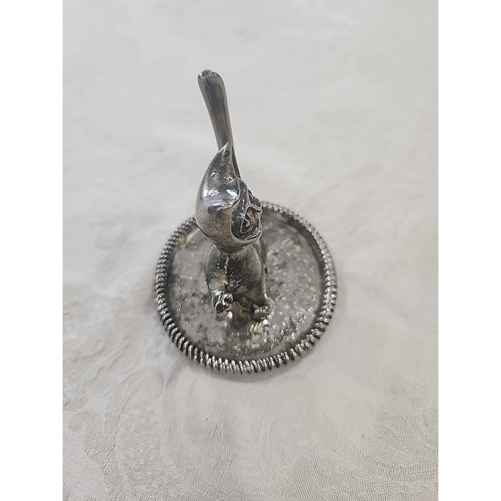 Vintage Mid Century Silver Plated Cat Figurine Ring Holder on Etched Tray 3.5" - Picture 4 of 8